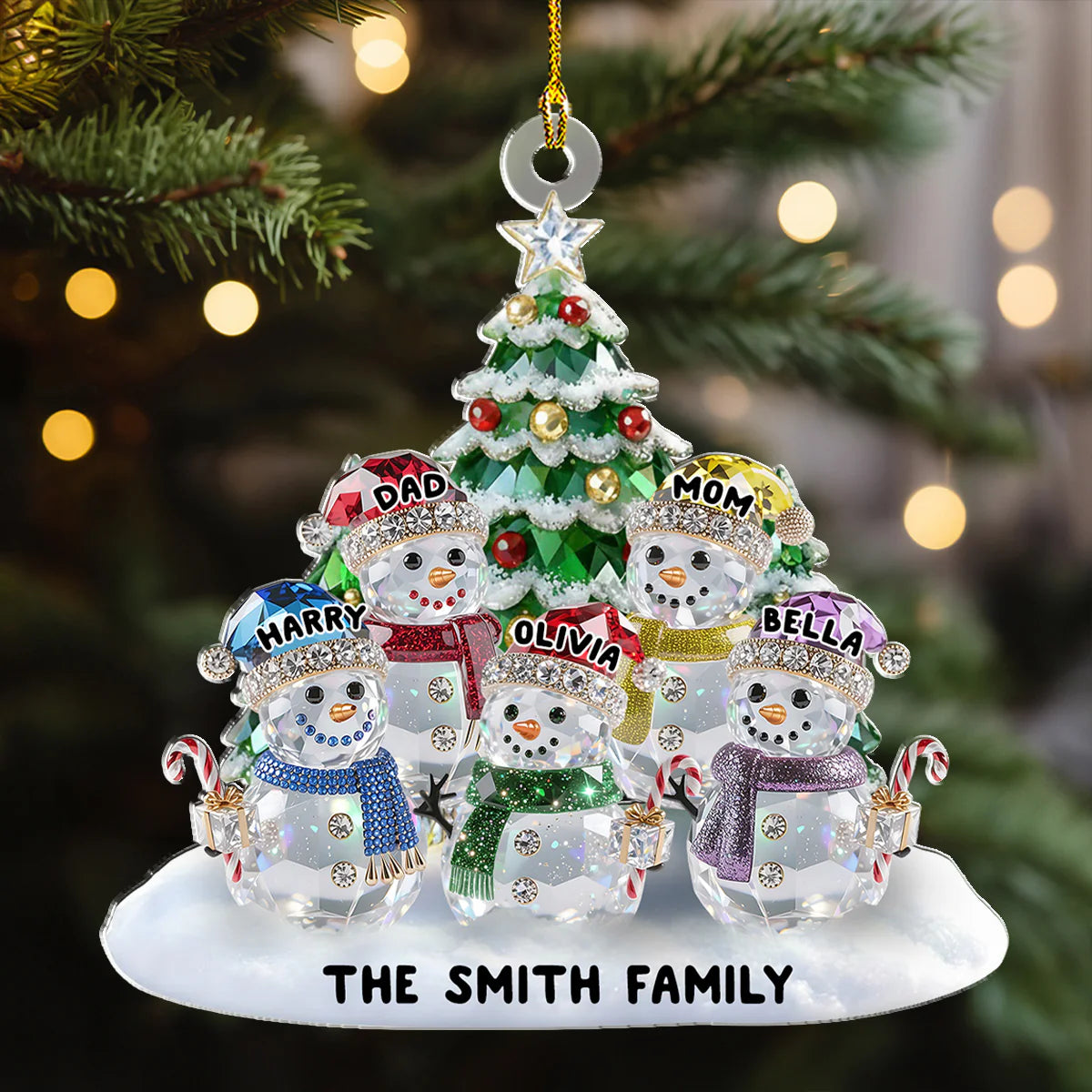 Elegant Glass Snowman Family - Personalized Custom Acrylic Ornament – 我的商店