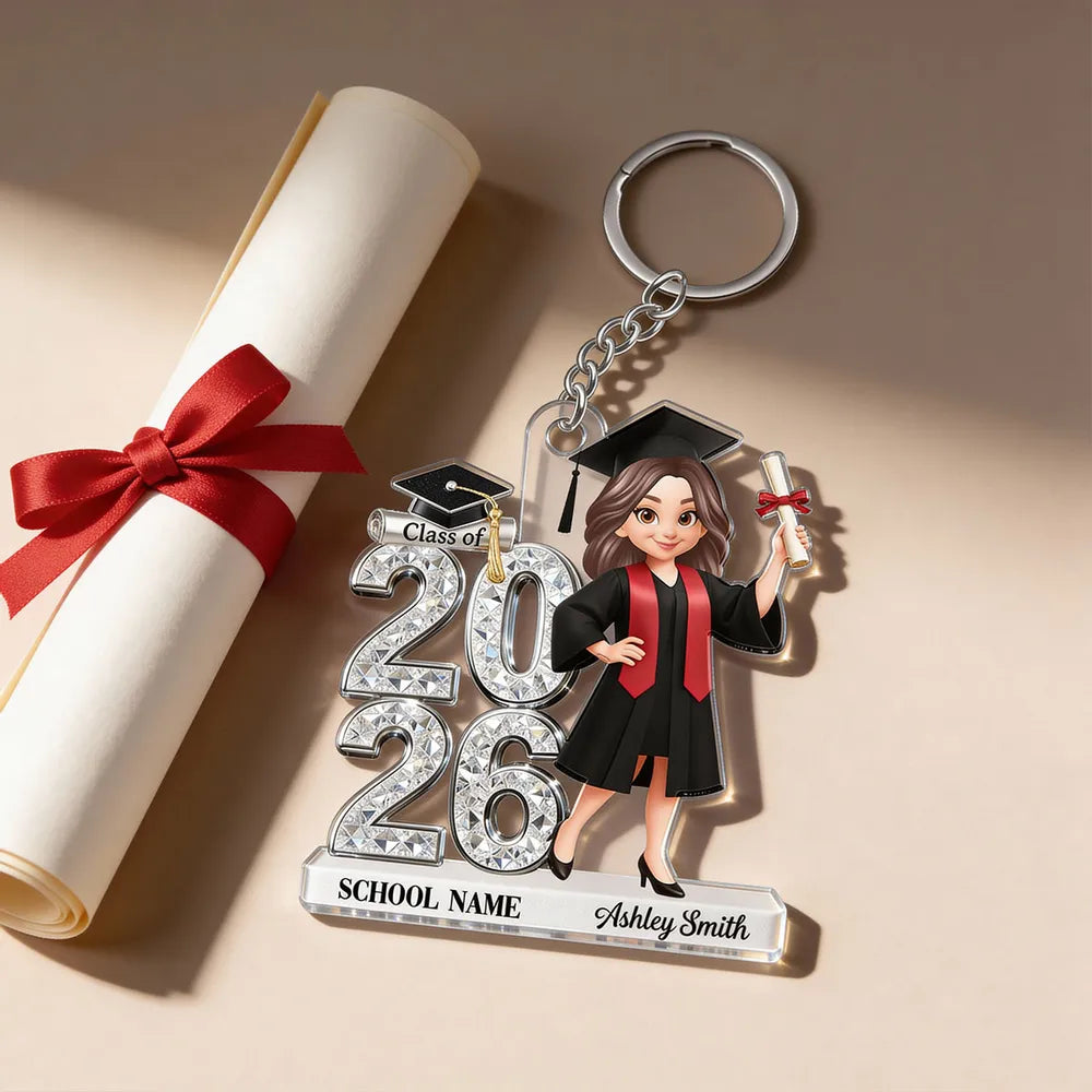 Personalized Graduation Acrylic Keychain Class of 2026 With Cap and Di ...