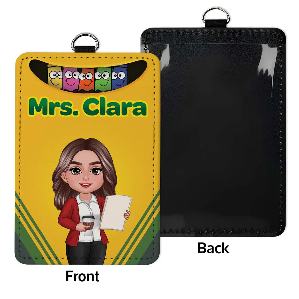 Crayon box themed teacher name personalized id badge holder back to s