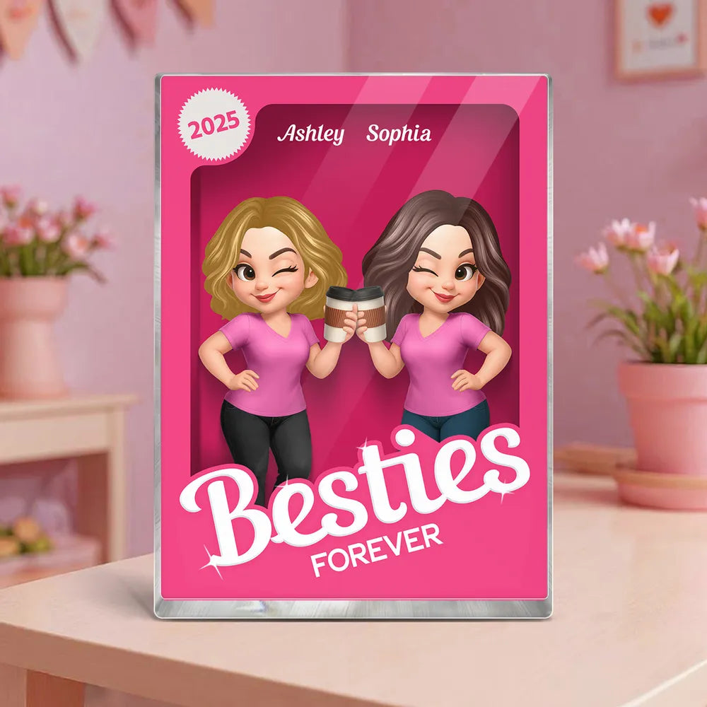 Besties Partner In Crime Pink Action Figure 3D Effect Personalized Acr Besties partner in crime pink action figure 3d effect personalized acr