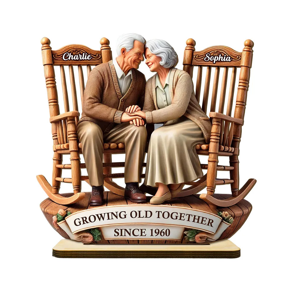 3D Effect Old Couple Sitting On Rocking Chairs Together Personalized S ...