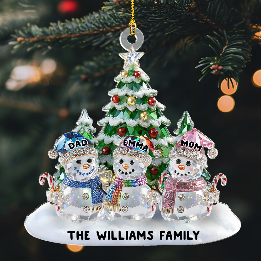 Elegant Glass Snowman Family - Personalized Custom Acrylic Ornament – 我的商店