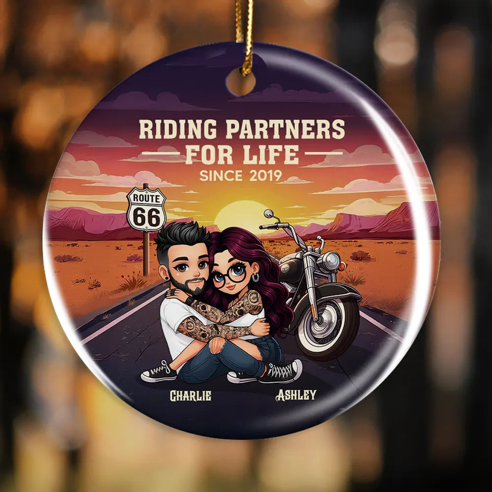 Bikers Couple Riding Partners for Life Personalized Ceramic Ornament ...
