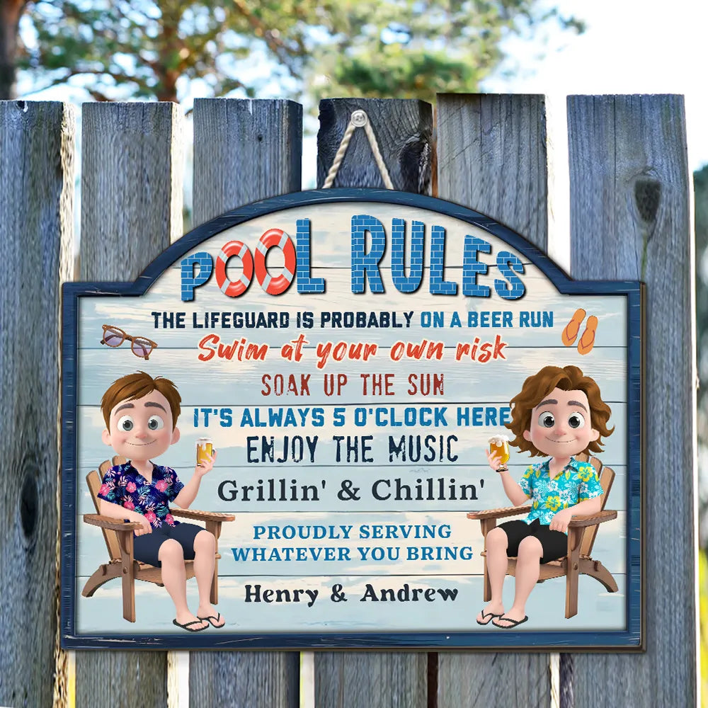 Pool Rules Swim At Our Own Risk - Personalized Custom Wood Sign – 我的商店